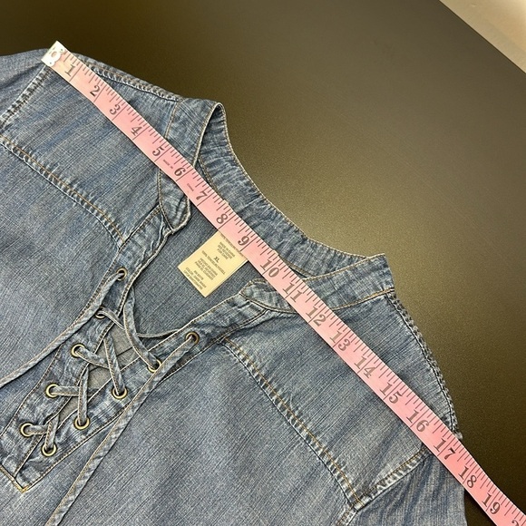 Philosophy 100% Tencel Lyocell Chambray Lace up Front Detail Dress XL Pockets - Picture 10 of 13